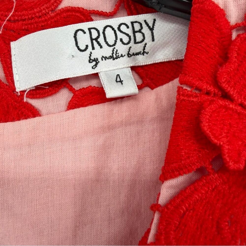 CROSBY by Mollie Burch Red Floral Midi Dress Pockets Womens Size 4 - Picture 4 of 8
